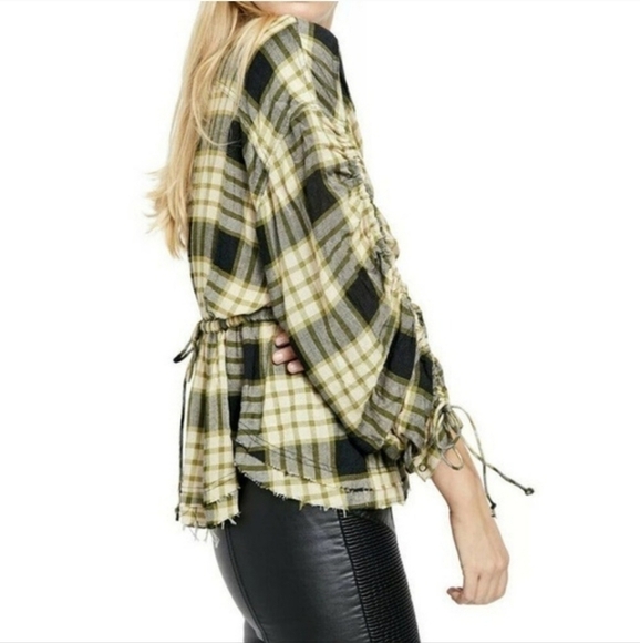 NEW $118 Free People Pacific Dawn Plaid Shirt XS Black - Picture 4 of 15